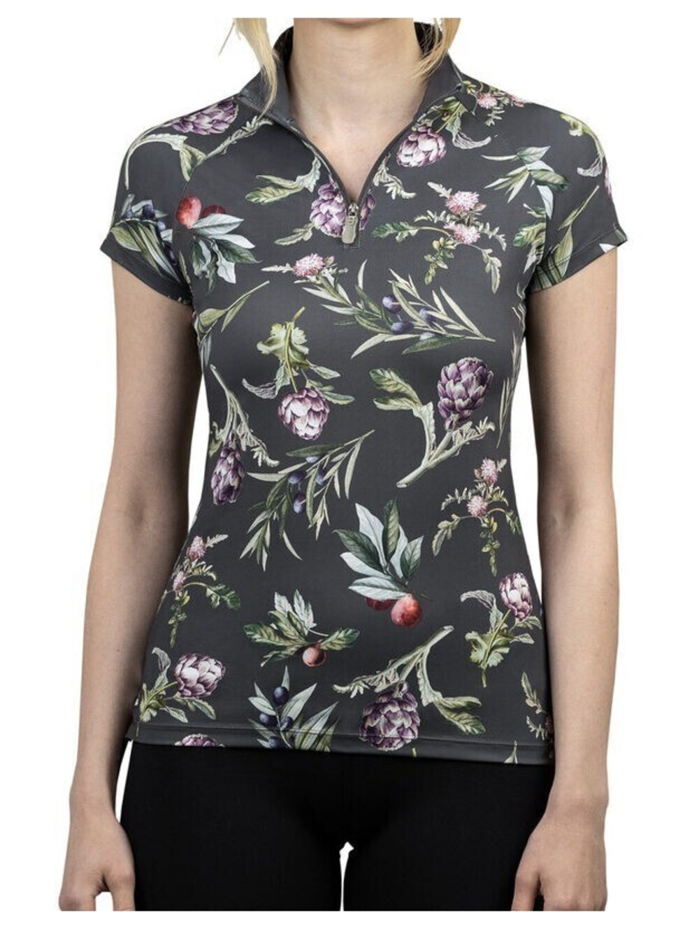 NEW Kastel Denmark Cap Sleeve Botanical Print 1/4 Zip Top UV Sun Shirt SMALL NWT